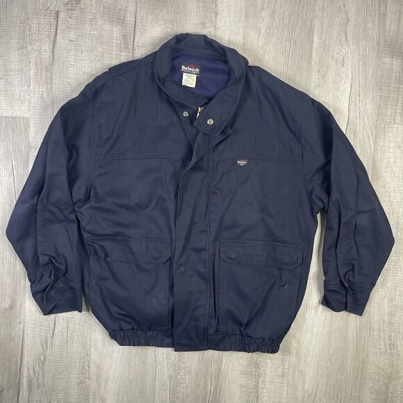 Bulwark FR Men's Large Long Flame Resistant Navy Lined Bomber Jacket Full Zip X - Picture 1 of 12